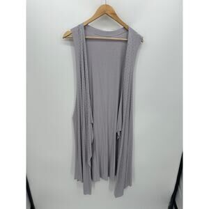 Vocal Open Front Sleeveless Cardigan Women M Lilac Purple Beaded Long Duster NWT